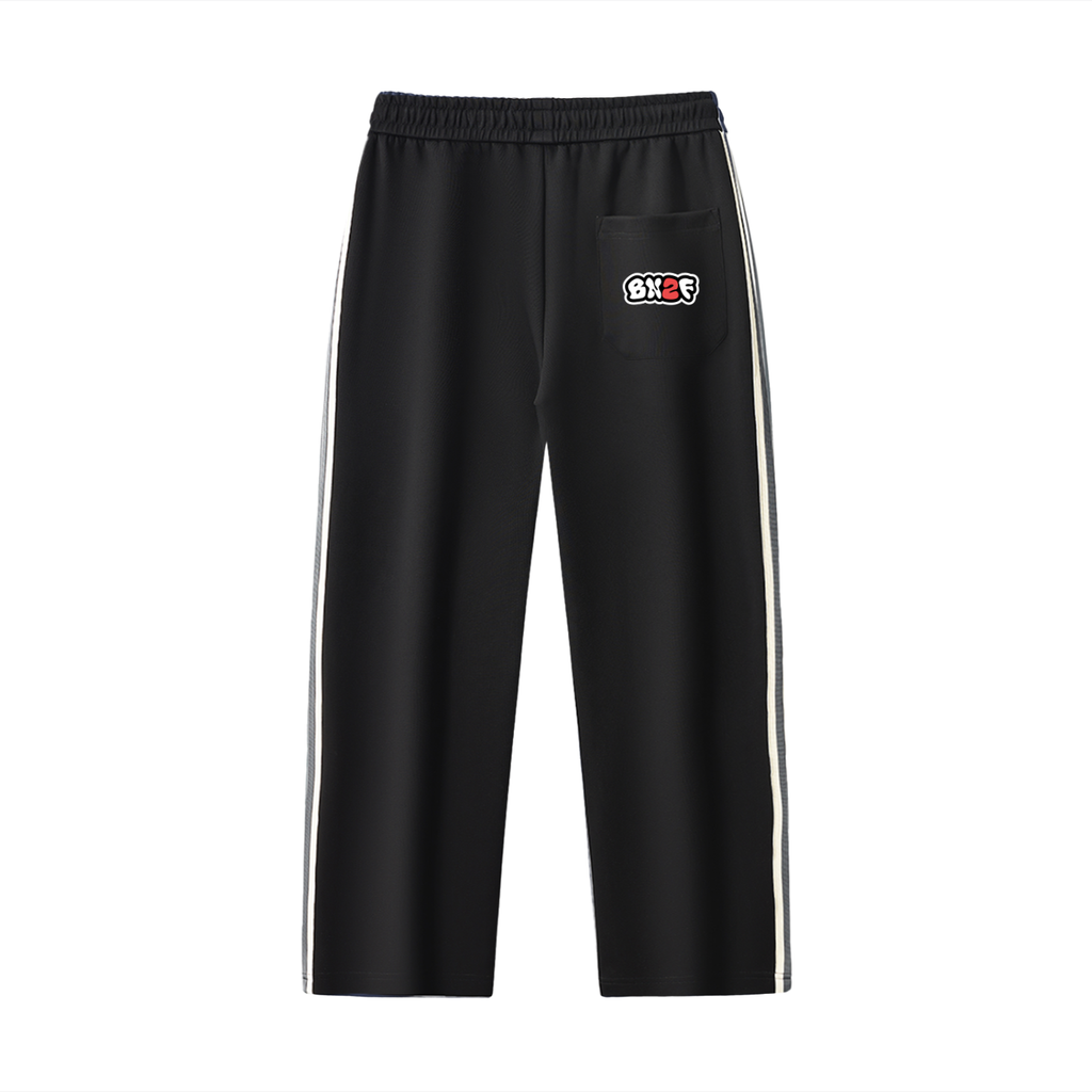 BN2F Contrast Side-Stripe Straight-Leg Pants - Black