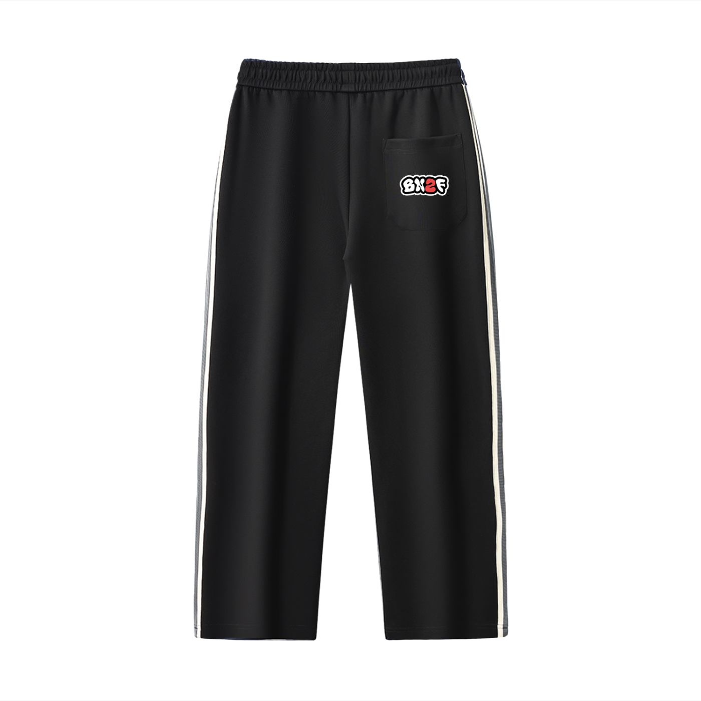 BN2F Contrast Side-Stripe Straight-Leg Pants - Black