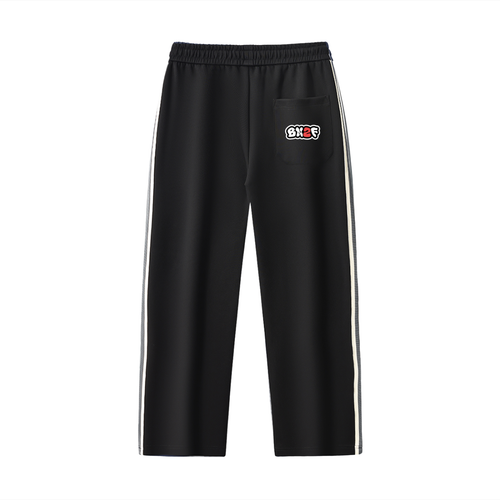 BN2F Contrast Side-Stripe Straight-Leg Pants - Black