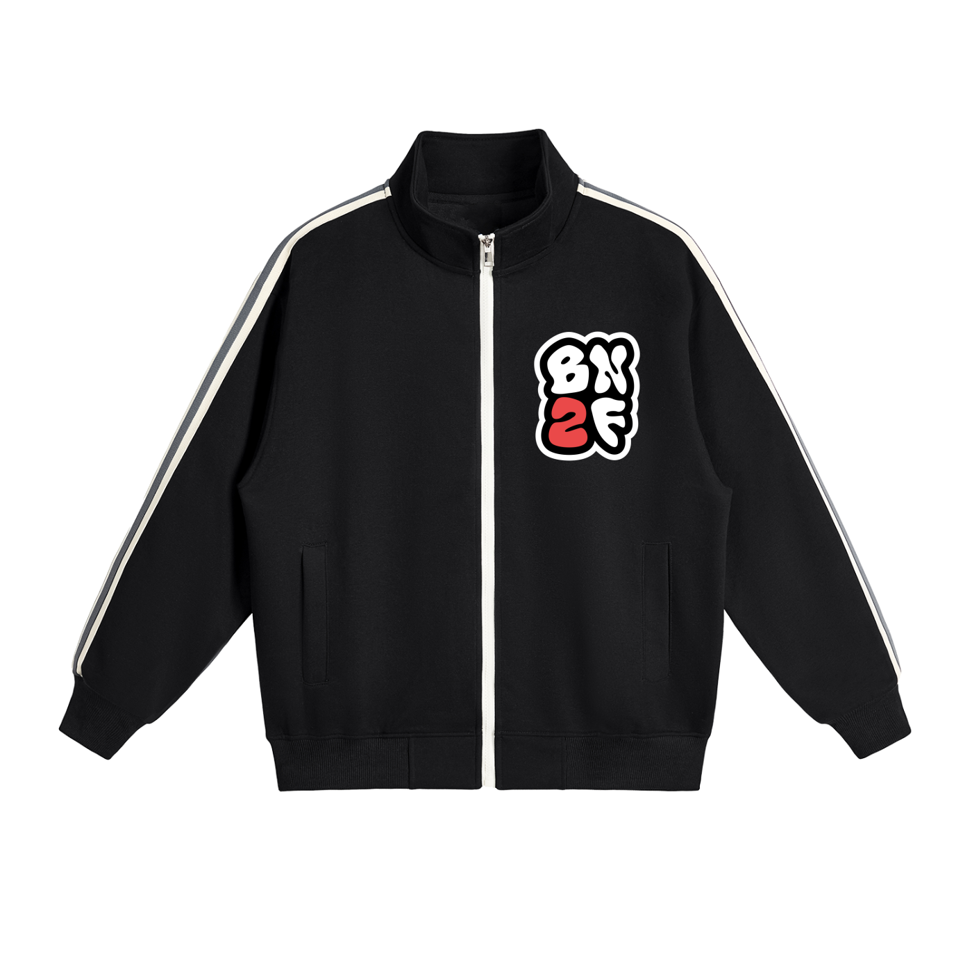 BN2F Contrast Side-Stripe Stand Collar Jacket - Black